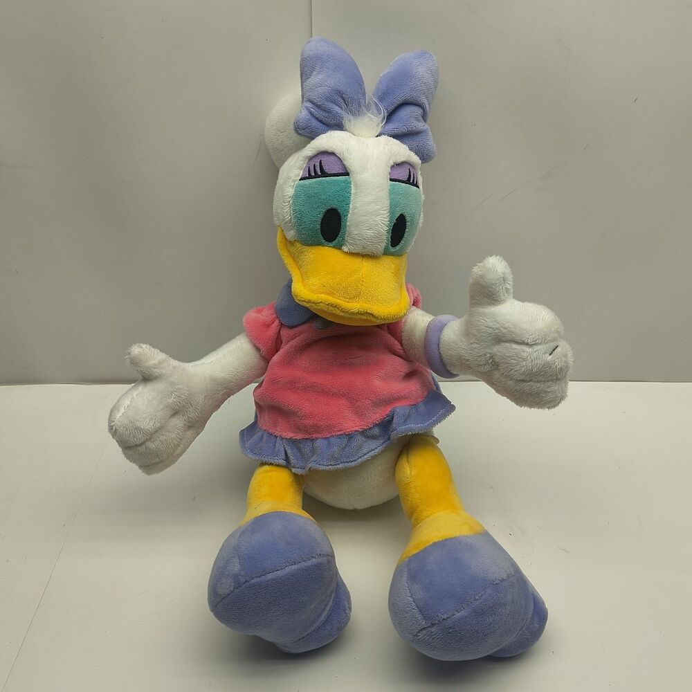 14” Disney Daisy Duck Plush Pastel Pink Dress Lavender Bow Stuffed Animal Toy